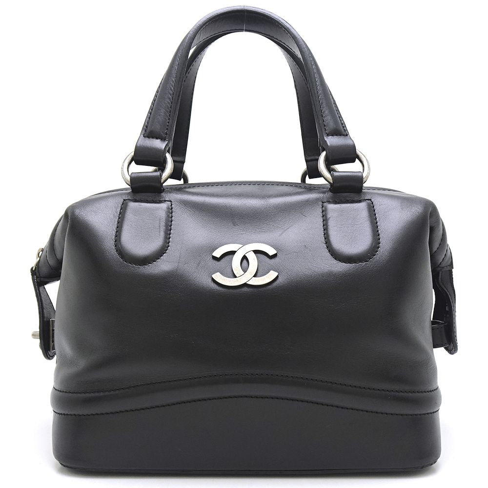 Chanel Mini Boston Bag Handbag Leather Black