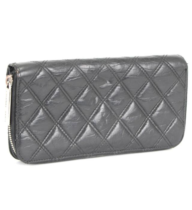 Chanel Matelasse Round Fastener Long Wallet Lamb Black