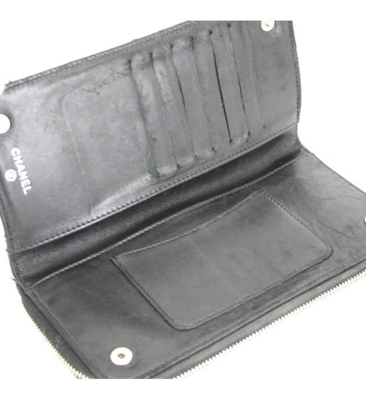 Chanel Matelasse Round Fastener Long Wallet Lamb Black
