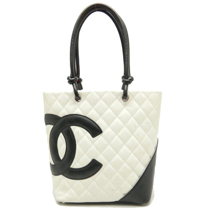 Chanel Cambon Line Medium Tote Bag Lambskin White x Black