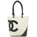 Chanel Cambon Line Medium Tote Bag Lambskin White x Black