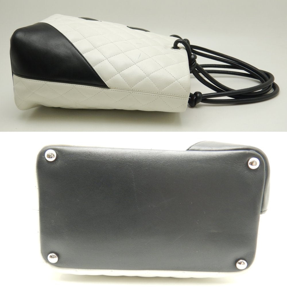 Chanel Cambon Line Medium Tote Bag Lambskin White x Black