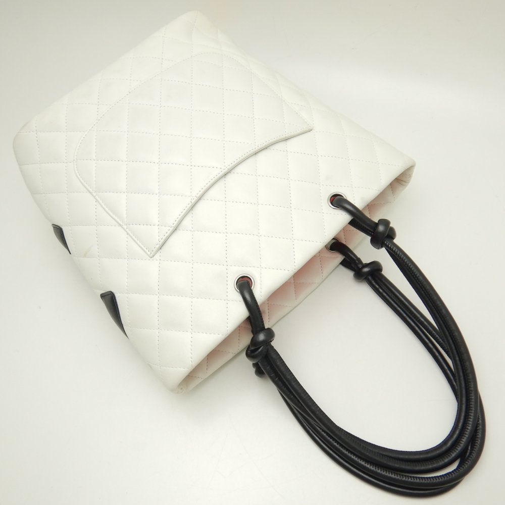 Chanel Cambon Line Medium Tote Bag Lambskin White x Black