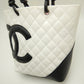 Chanel Cambon Line Medium Tote Bag Lambskin White x Black