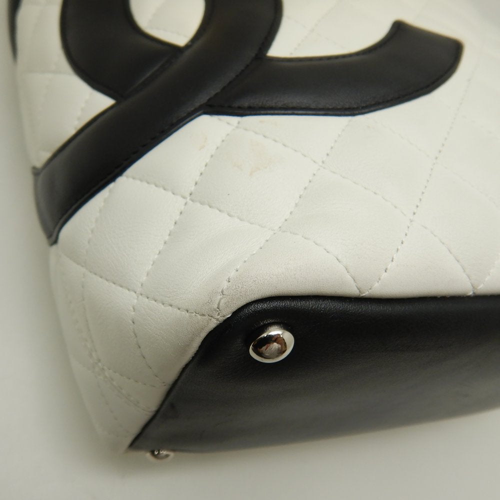 Chanel Cambon Line Medium Tote Bag Lambskin White x Black