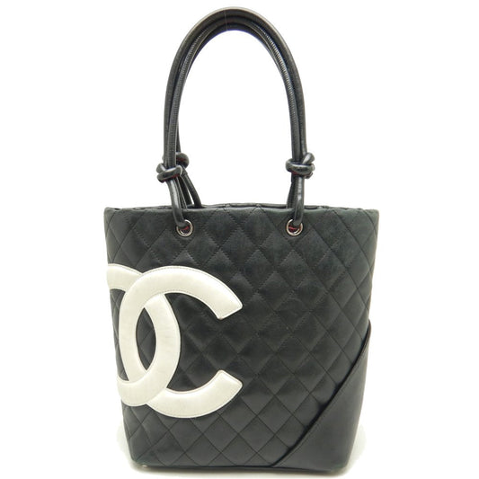 Chanel Cambon Line Medium Tote Bag Calf Black x White