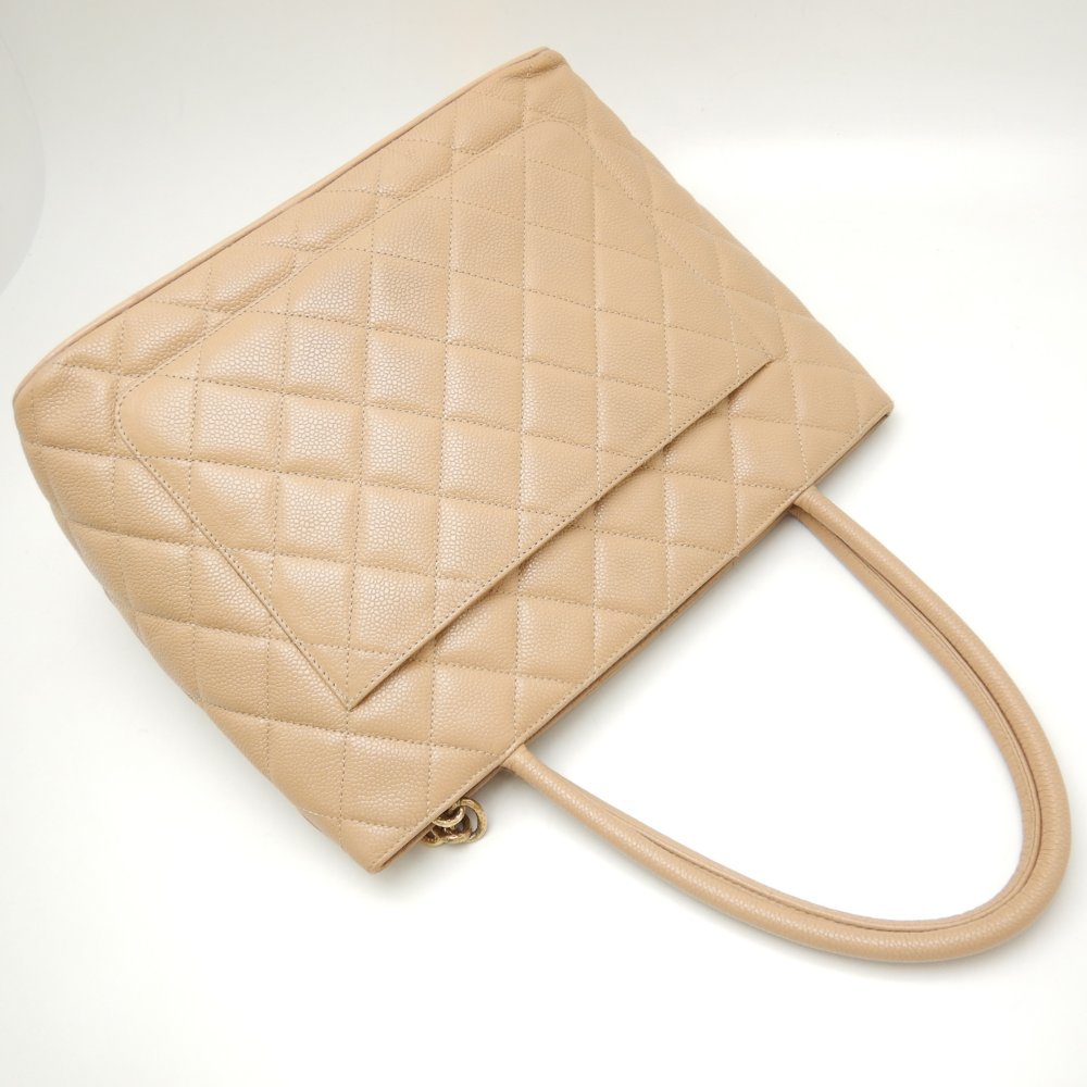 Chanel Reprint Tote Bag Caviar Skin Beige Matelasse