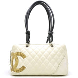 Chanel Cambon Line Bowling Bag Leather x Python White