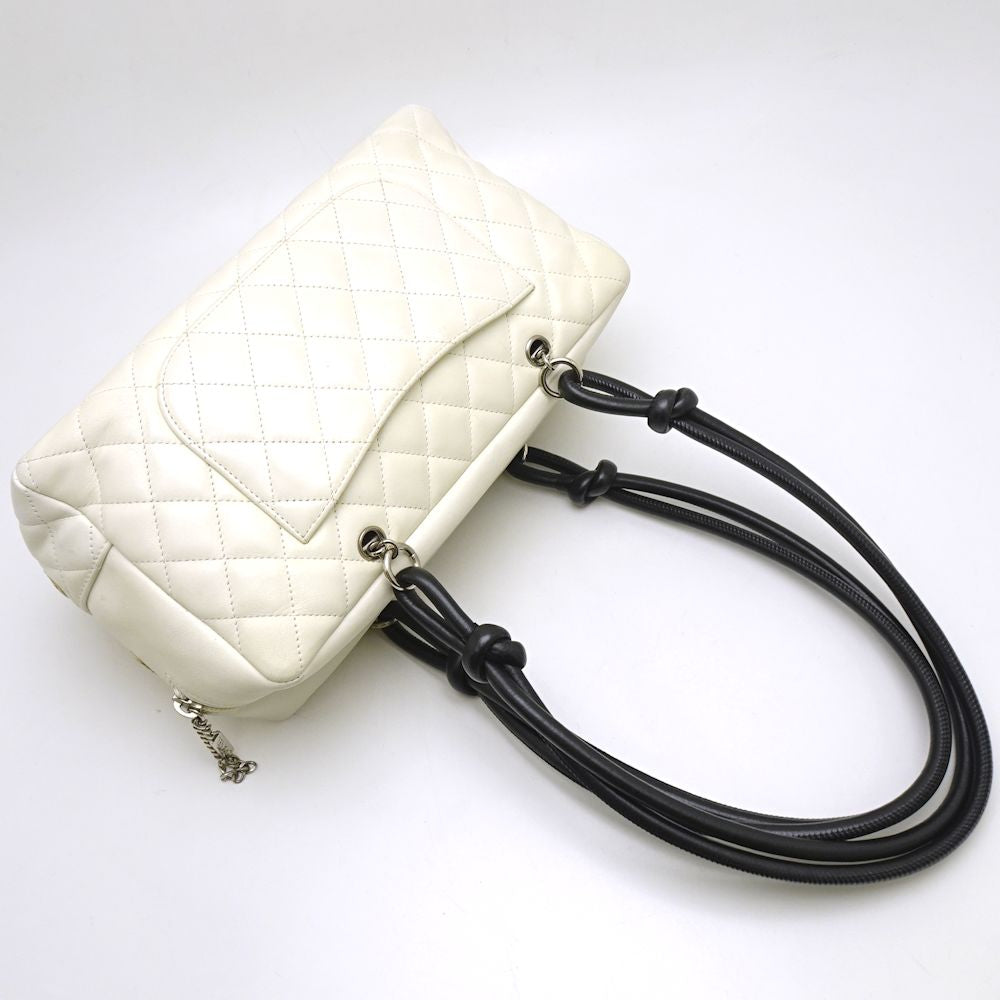Chanel Cambon Line Bowling Bag Leather x Python White