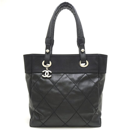Chanel Paris Biarritz Tote PM Canvas x Leather Black