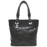 Chanel Paris Biarritz Tote PM Canvas x Leather Black