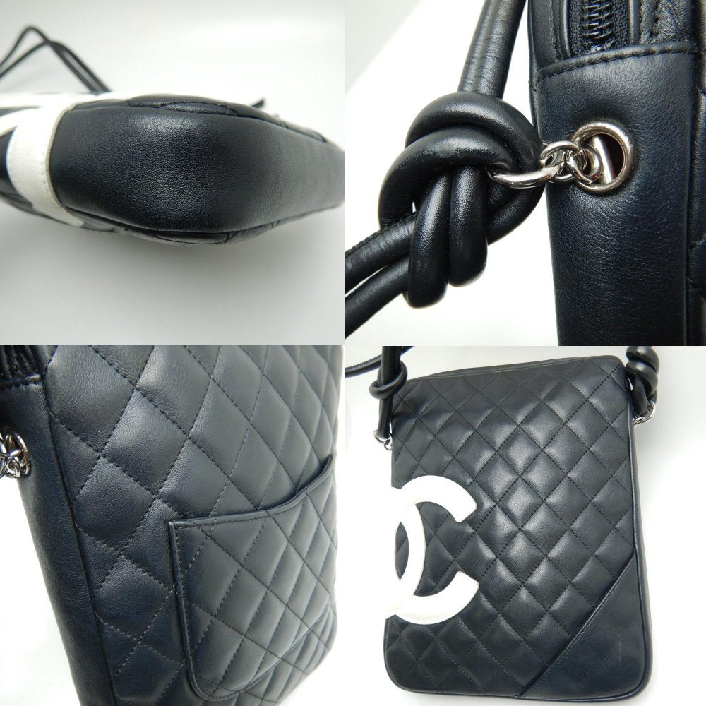 Chanel Cambon Line Shoulder Bag Diagonal Lambskin Black White