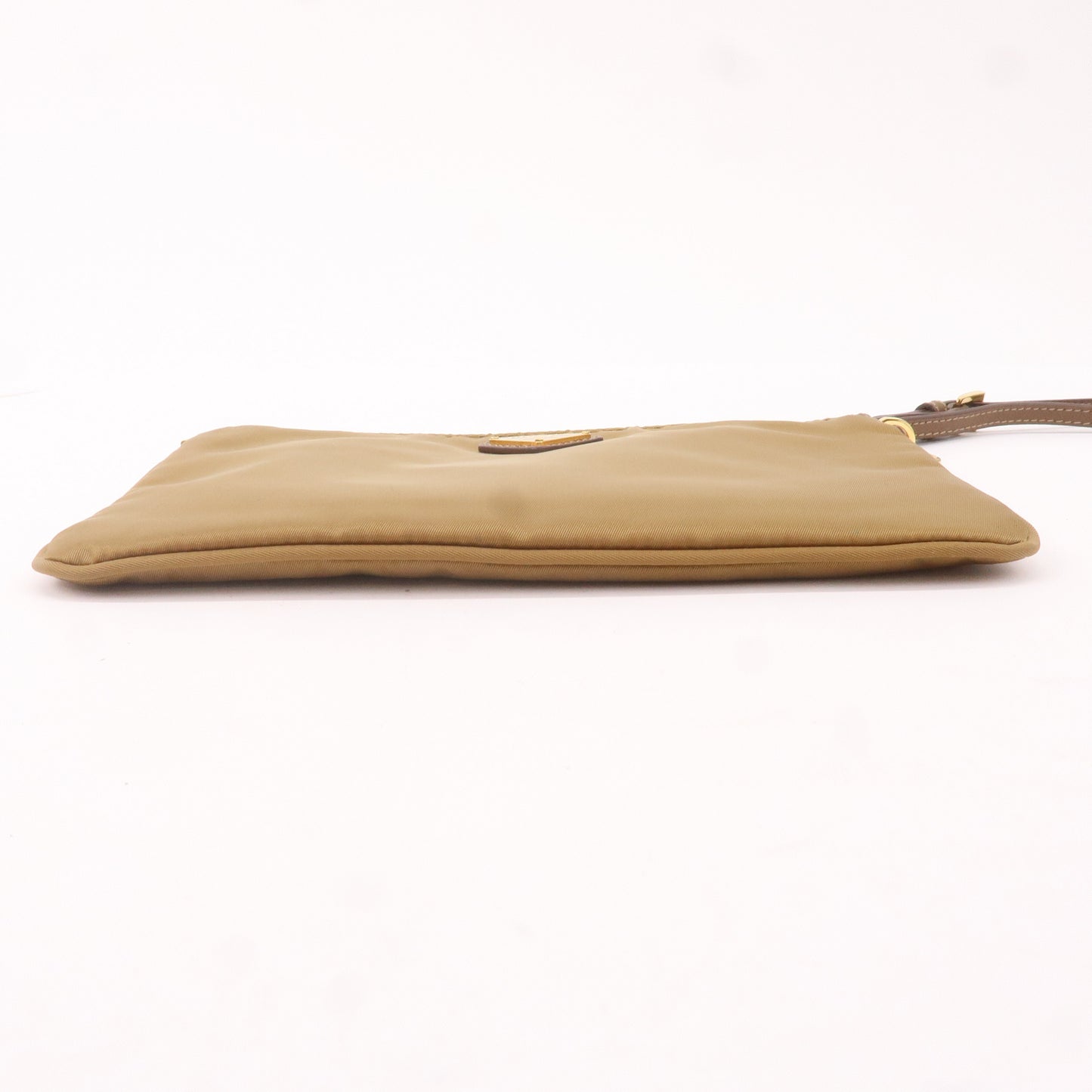 Prada Logo Nylon Leather Clutch Bag Pouch Brown