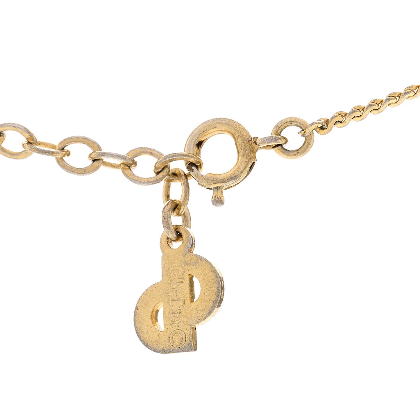 Christian Dior Metal Crystal CD Logo Pendant Necklace Gold