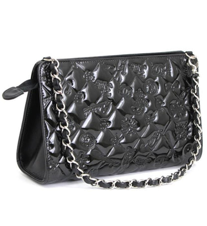 Chanel Matelasse Icon Chain Handbag Pouch Patent Black