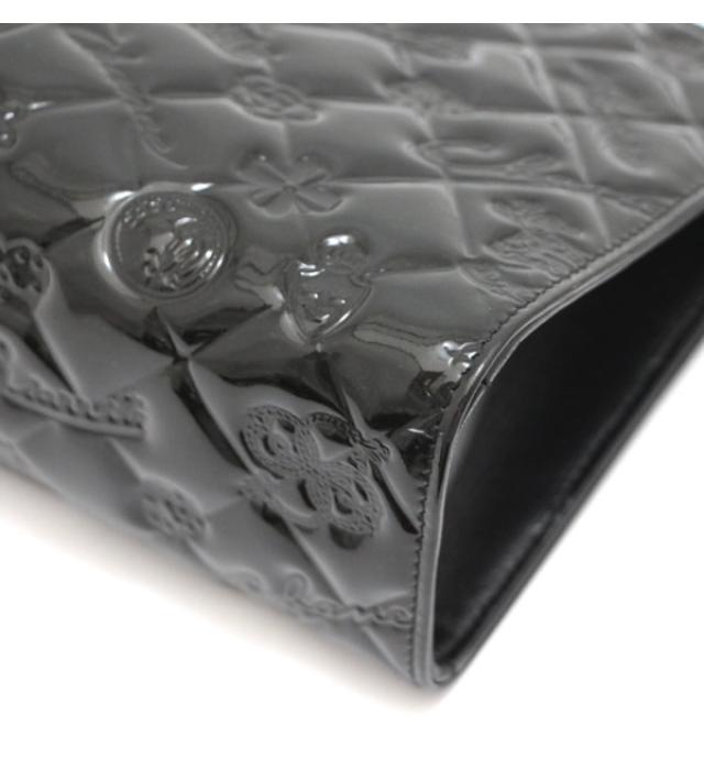 Chanel Matelasse Icon Chain Handbag Pouch Patent Black