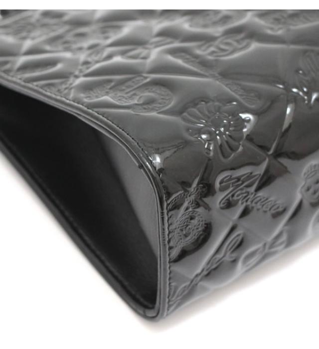 Chanel Matelasse Icon Chain Handbag Pouch Patent Black