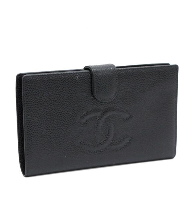 Chanel Clasp Mouth Long Wallet Caviar Skin Black