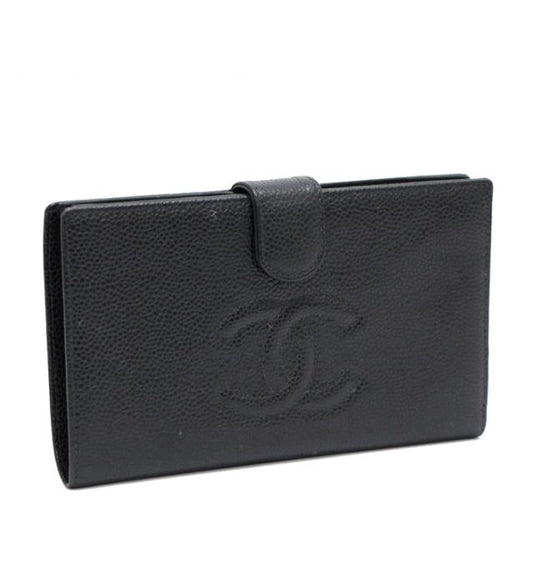 Chanel Clasp Mouth Long Wallet Caviar Skin Black