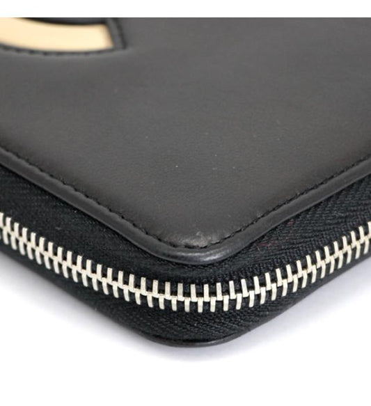 Chanel Here Mark Round Fastener Long Wallet Black Leather