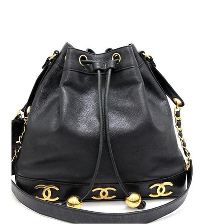 Chanel Triple CocoMark Drawstring Shoulder Bag Black