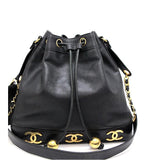 Chanel Triple CocoMark Drawstring Shoulder Bag Black