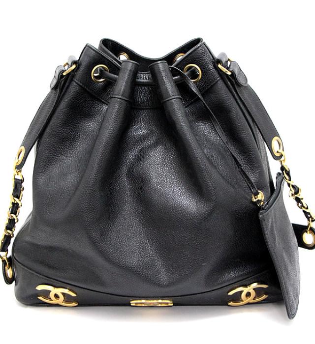 Chanel Triple CocoMark Drawstring Shoulder Bag Black