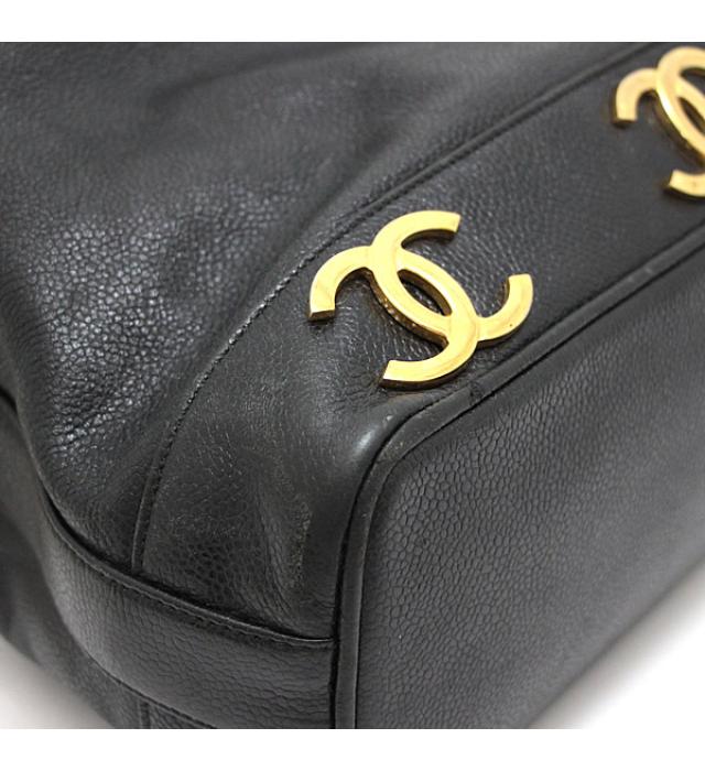 Chanel Triple CocoMark Drawstring Shoulder Bag Black