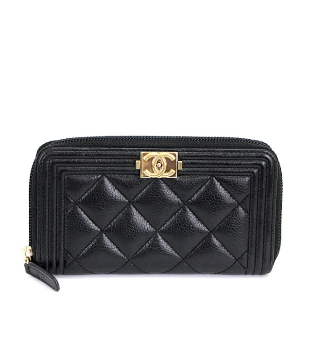 Chanel Boy Round Fastener Compact Wallet Soft Caviar Black