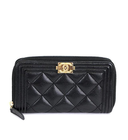 Chanel Boy Round Fastener Compact Wallet Soft Caviar Black