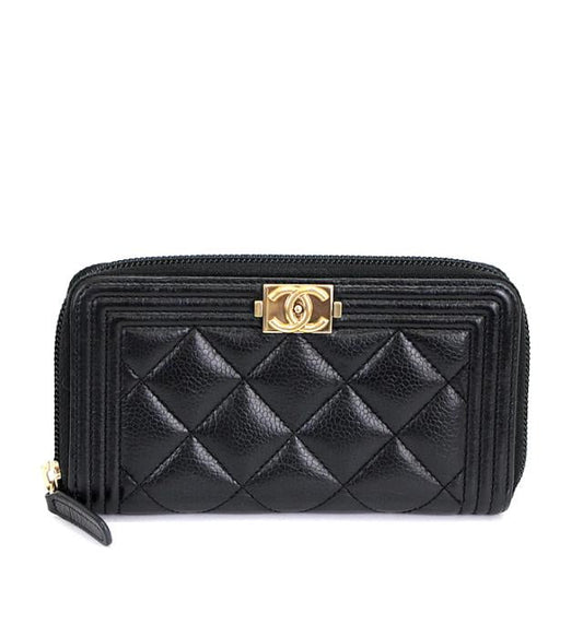 Chanel Boy Round Fastener Compact Wallet Soft Caviar Black