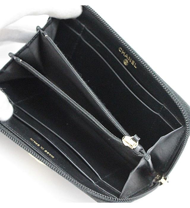 Chanel Boy Round Fastener Compact Wallet Soft Caviar Black