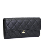 Chanel Matelasse Long Wallet Zipper Black Caviar G Metal Fittings