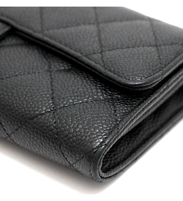 Chanel Matelasse Long Wallet Zipper Black Caviar G Metal Fittings