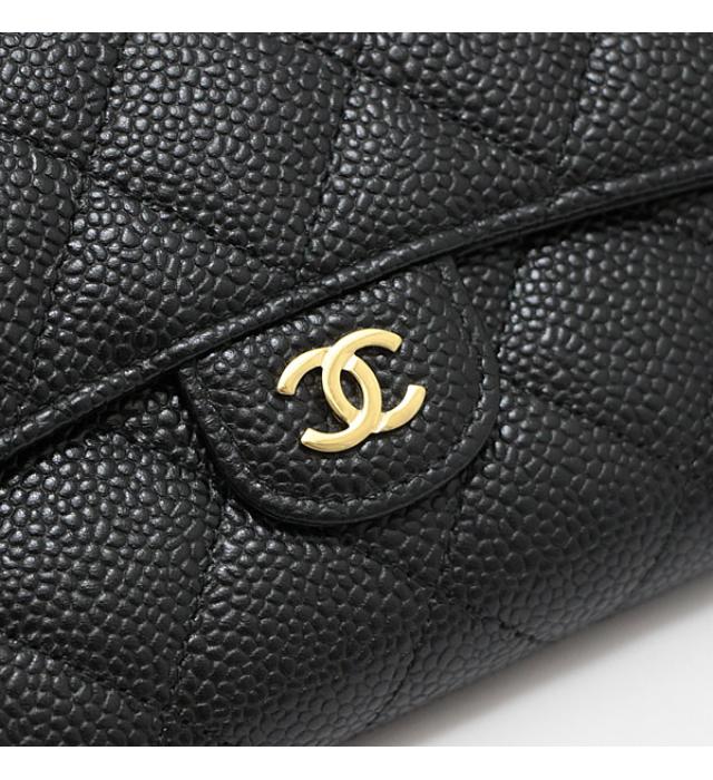 Chanel Matelasse Long Wallet Zipper Black Caviar G Metal Fittings