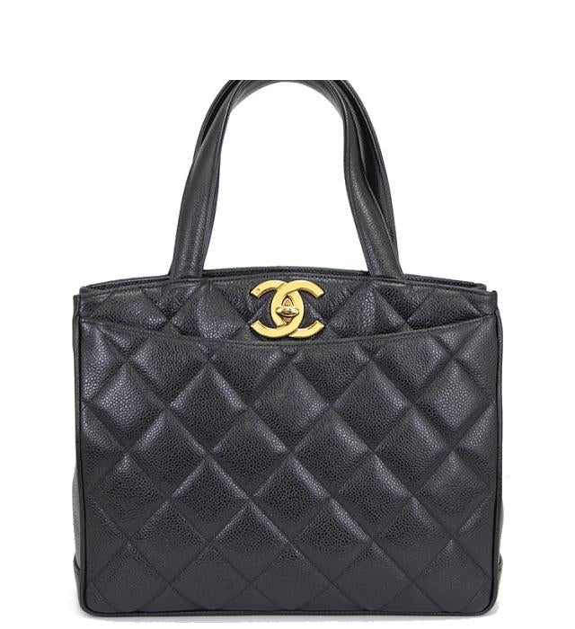 Chanel Matelasse Tote Bag Handbag Caviar Skin Black