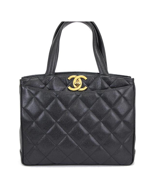 Chanel Matelasse Tote Bag Handbag Caviar Skin Black