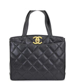 Chanel Matelasse Tote Bag Handbag Caviar Skin Black