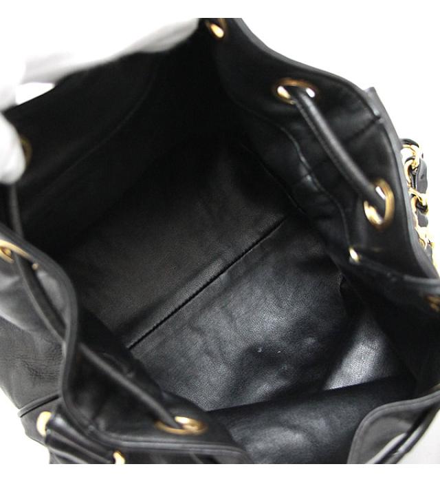 Chanel Drawstring Purse Chain Shoulder Lamb Black