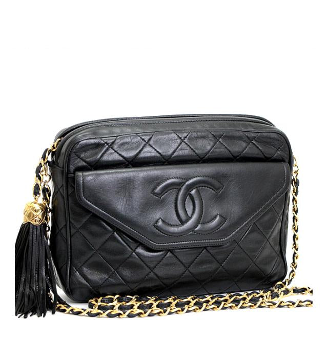 Chanel Matelasse Chain Shoulder Bag Fringe Black Leather