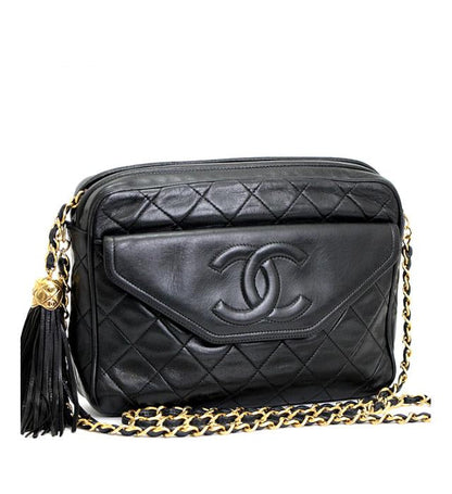 Chanel Matelasse Chain Shoulder Bag Fringe Black Leather