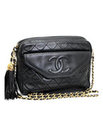 Chanel Matelasse Chain Shoulder Bag Fringe Black Leather