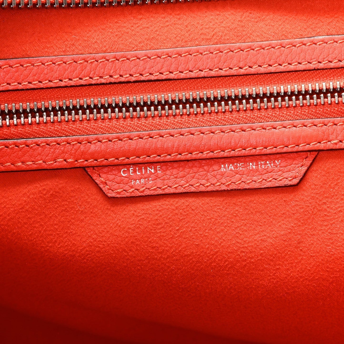 Celine Drummed Calfskin Mini Luggage Coquelicot