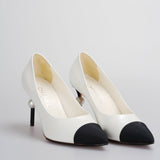 Chanel White Black Pumps with Pearl CC Logo 38