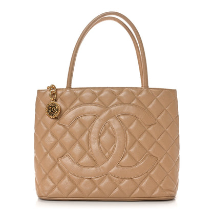 Amelia Caviar Quilted Medallion Tote Beige