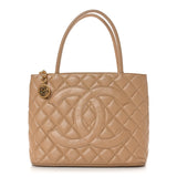 Amelia Caviar Quilted Medallion Tote Beige
