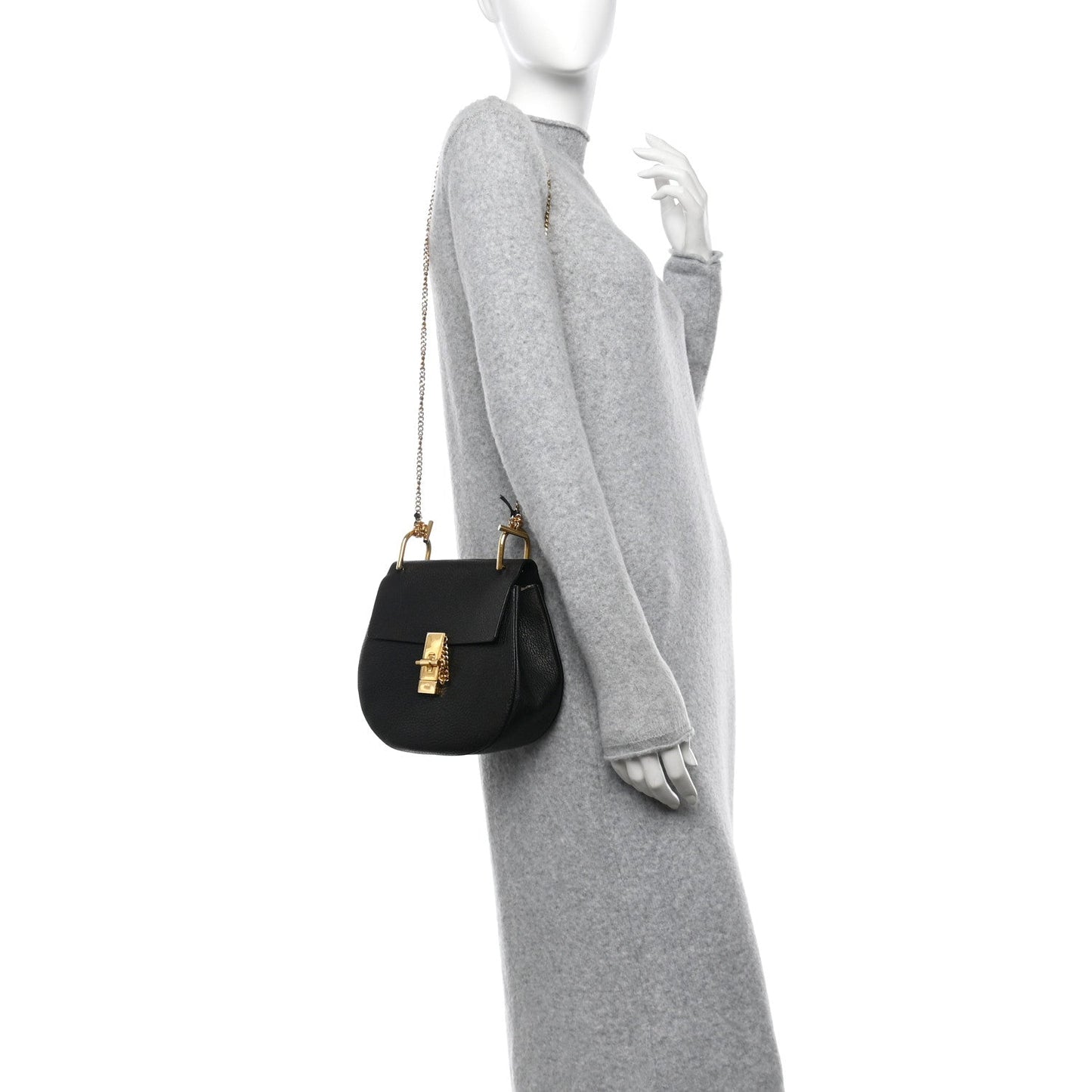 Amelia Grained Lambskin Drew Shoulder Bag Black