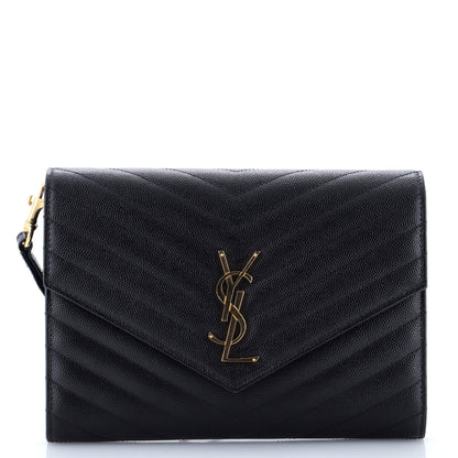 Classic Monogram Envelope Wristlet Clutch Matelasse Chevron Leather