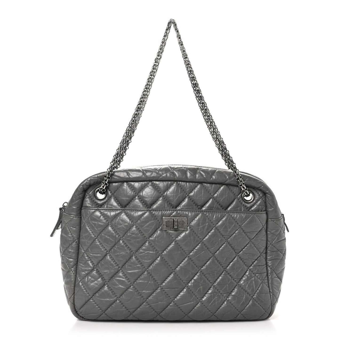 Amelia Aged Calfskin Quilted Large Reissue Camera Case Grey