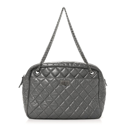 Amelia Aged Calfskin Quilted Large Reissue Camera Case Grey